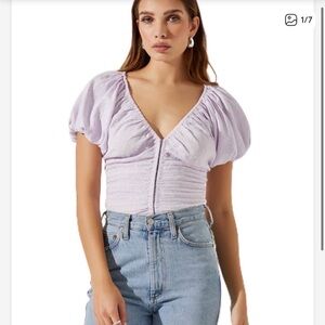 Astr Lilac Puff Sleeve Blouse